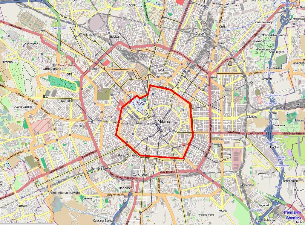 кът с карта на Милано
