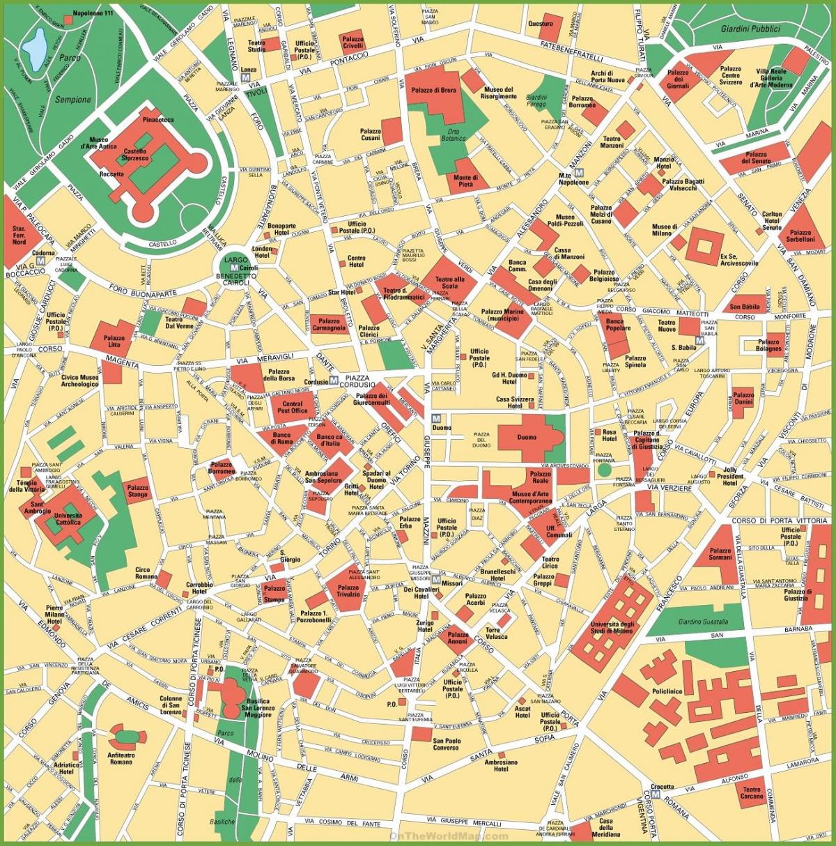 Милано Сити-център на картата