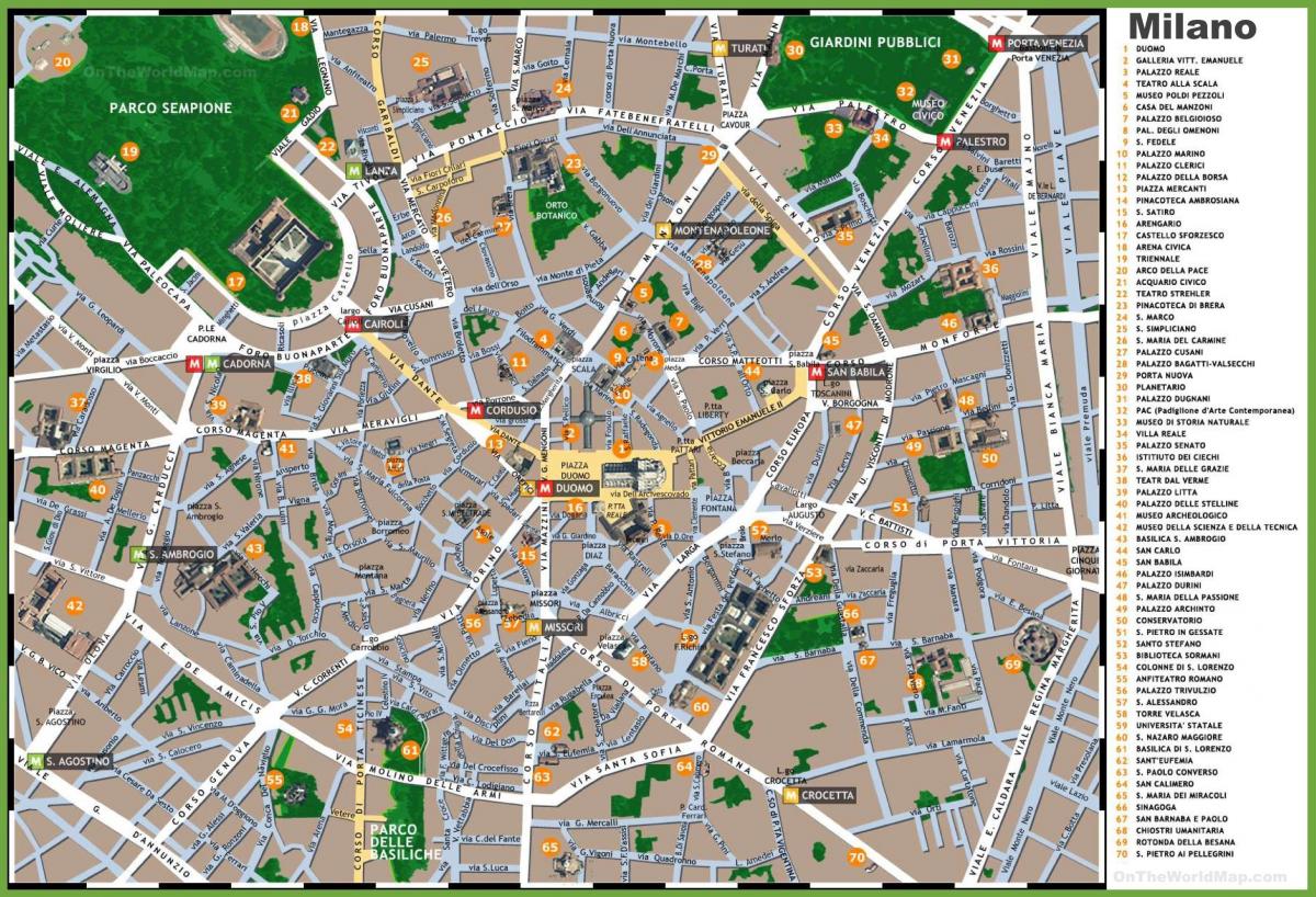 карта на Милано, Италия забележителности