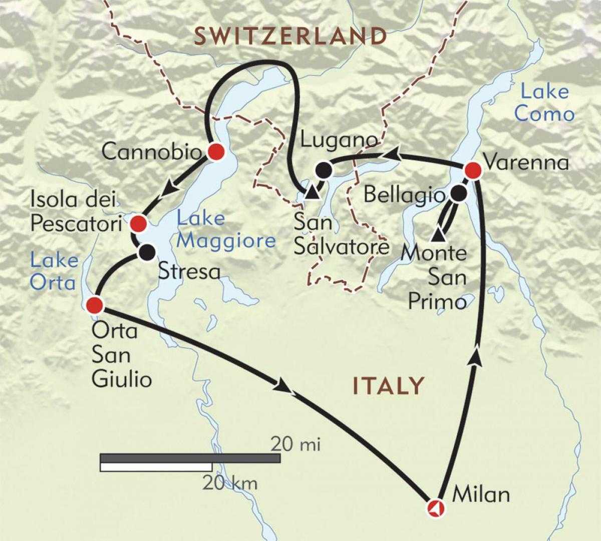 карта на Милано езера