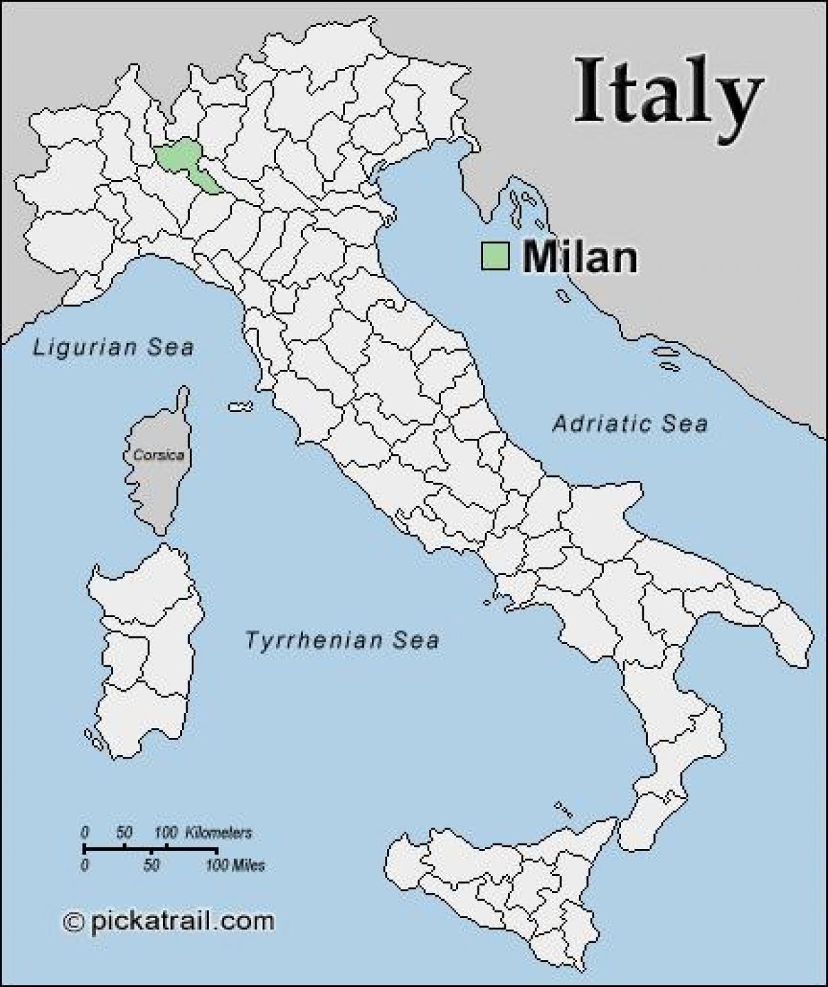 карта на Милано, карта на Европа