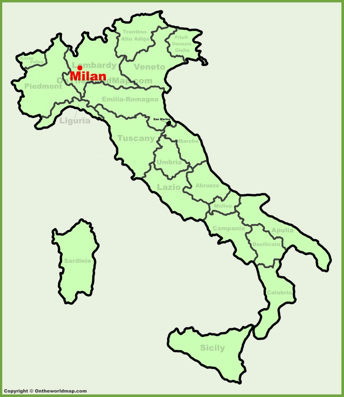 карта на Италия показва Милано