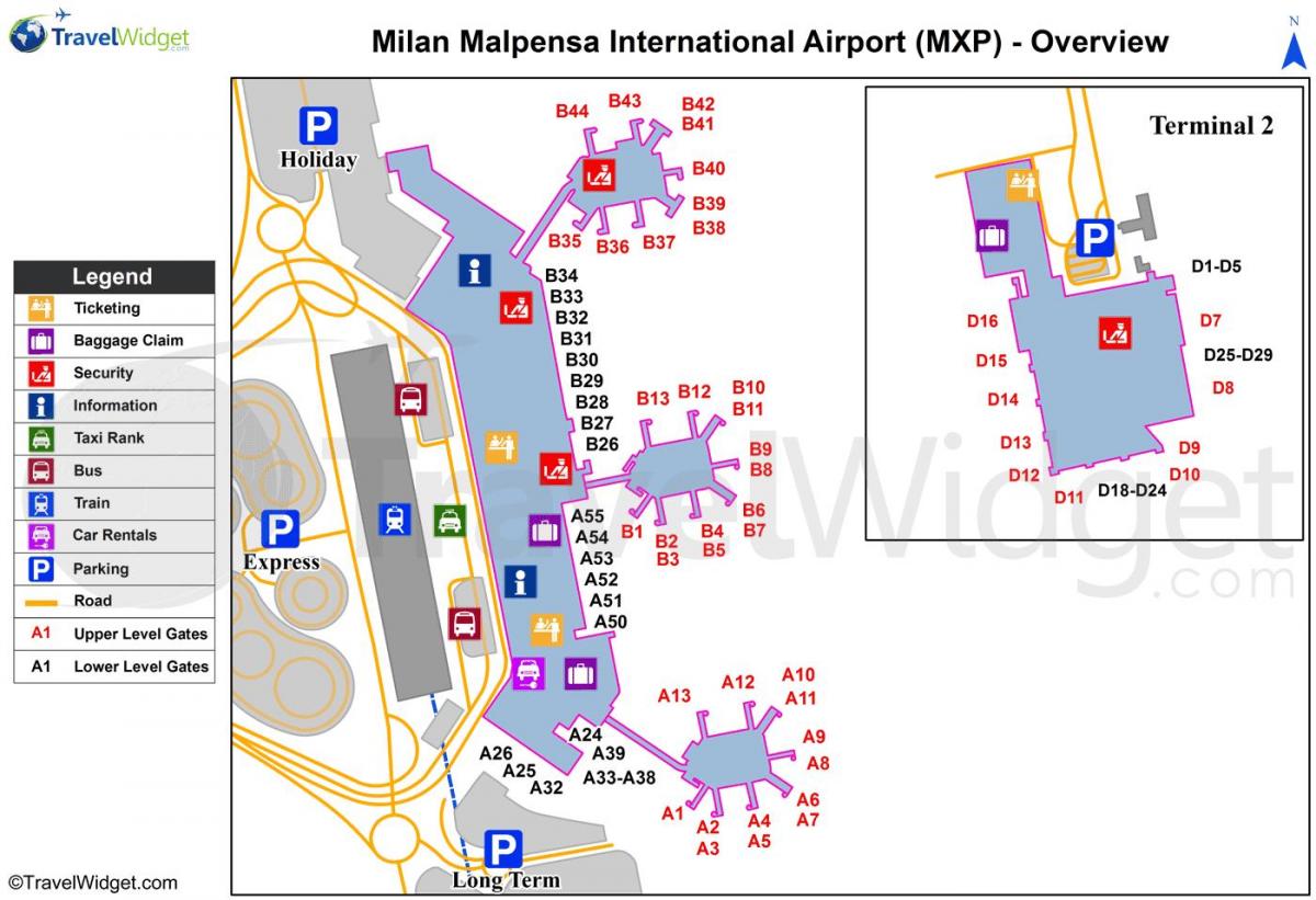 карта на Милано, летища и железопътни гари