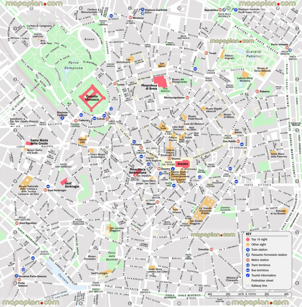 карта на центъра на Милано, Италия