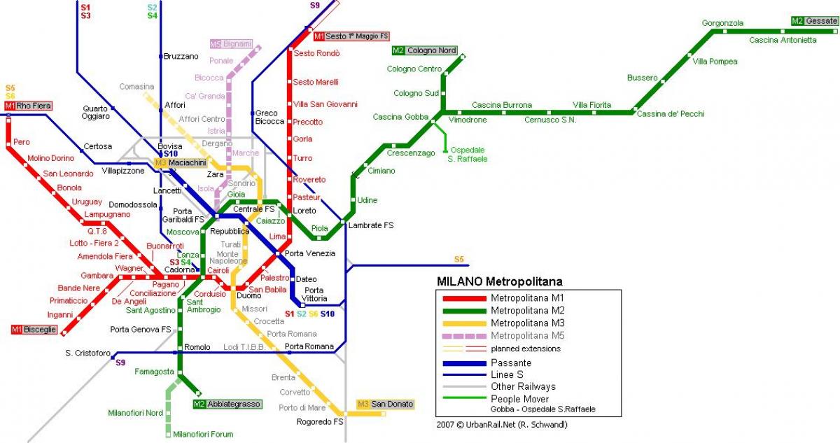 схема на метрото в Милано 2016