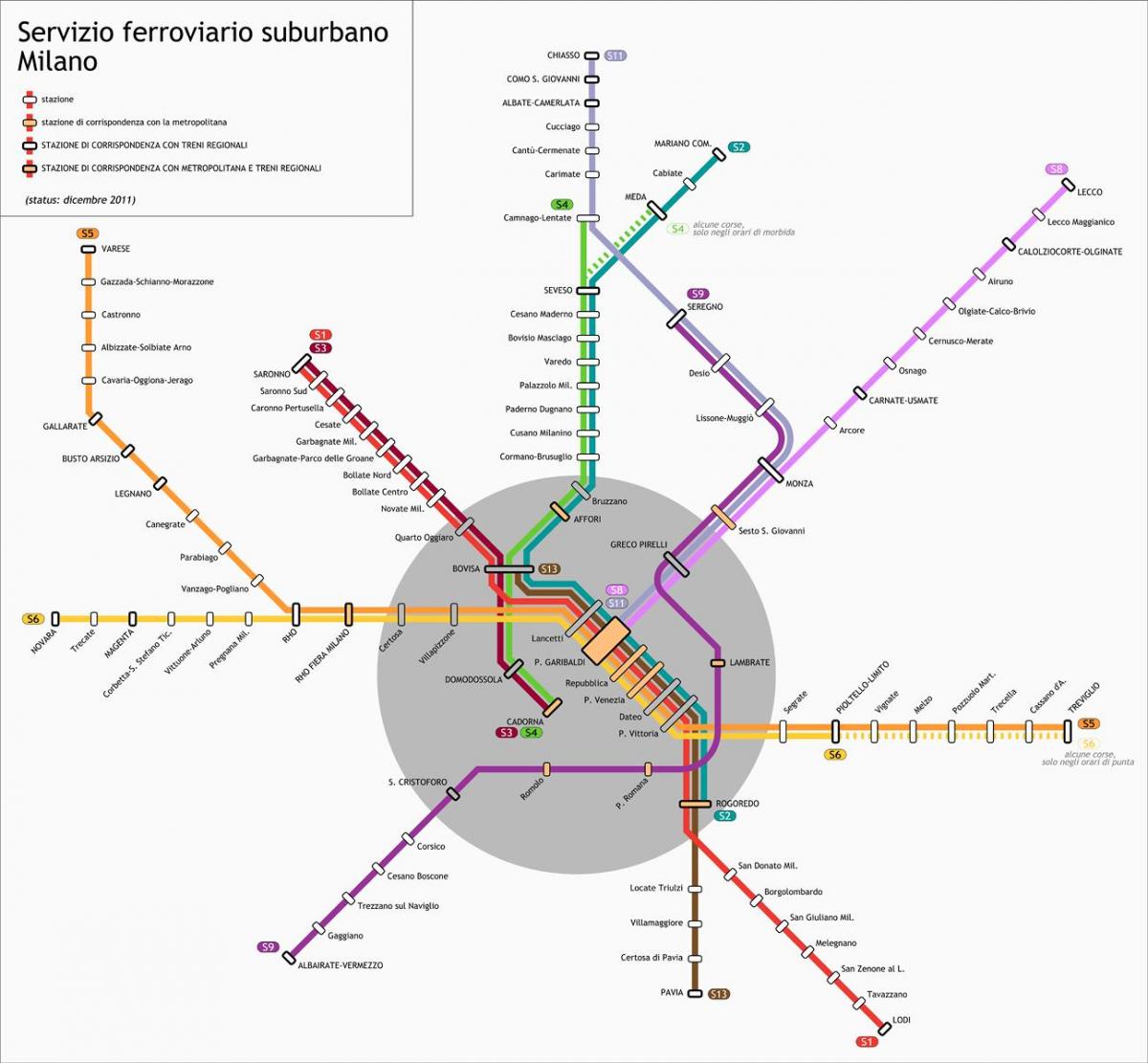 карта на транзита на Милано 