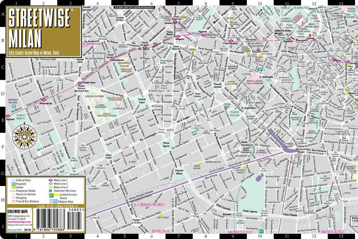 карта на улиците на центъра на Милано 